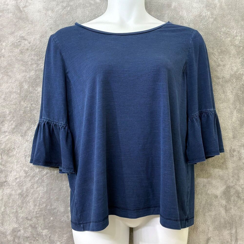 Chicos Blouse Women’s XL Chambray Lyocell blend 3/4 Bell Sleeve Bohemian Peasant